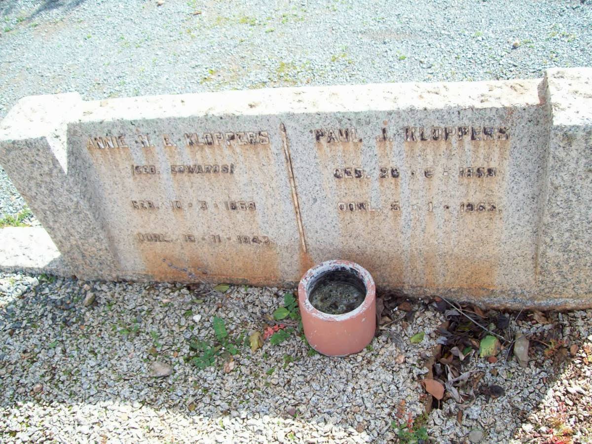 KLOPPERS Paul J. 1859-1952 &amp; Annie H.E. EDWARDS 1869-1943