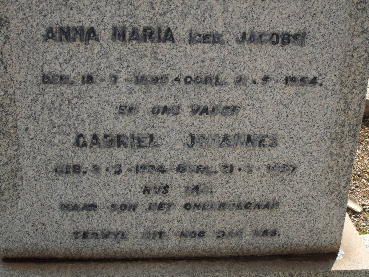KRIEL Gabriel Johannes 1884-1957 &amp; Anna Maria JACOBS 1890-1954