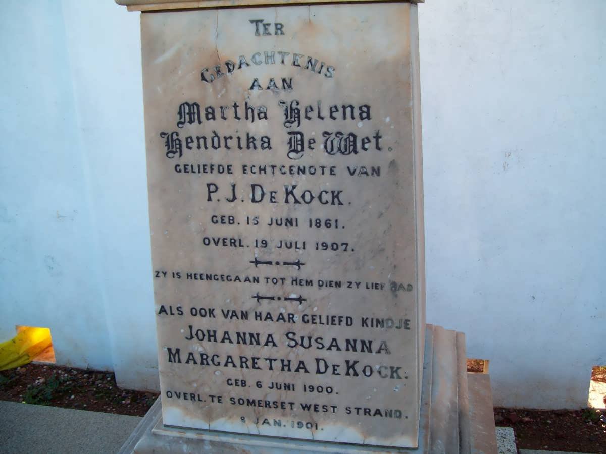 KOCK Martha Helena Hendrika, de nee DE WET 1861-1907 :: DE KOCK Johanna Susanna Margaretha 1900-1901