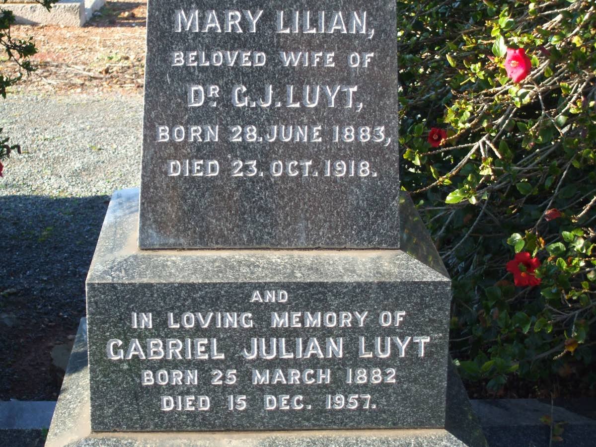 LUYT Gabriel Julian 1882-1957 &amp;  Mary 1885-1918