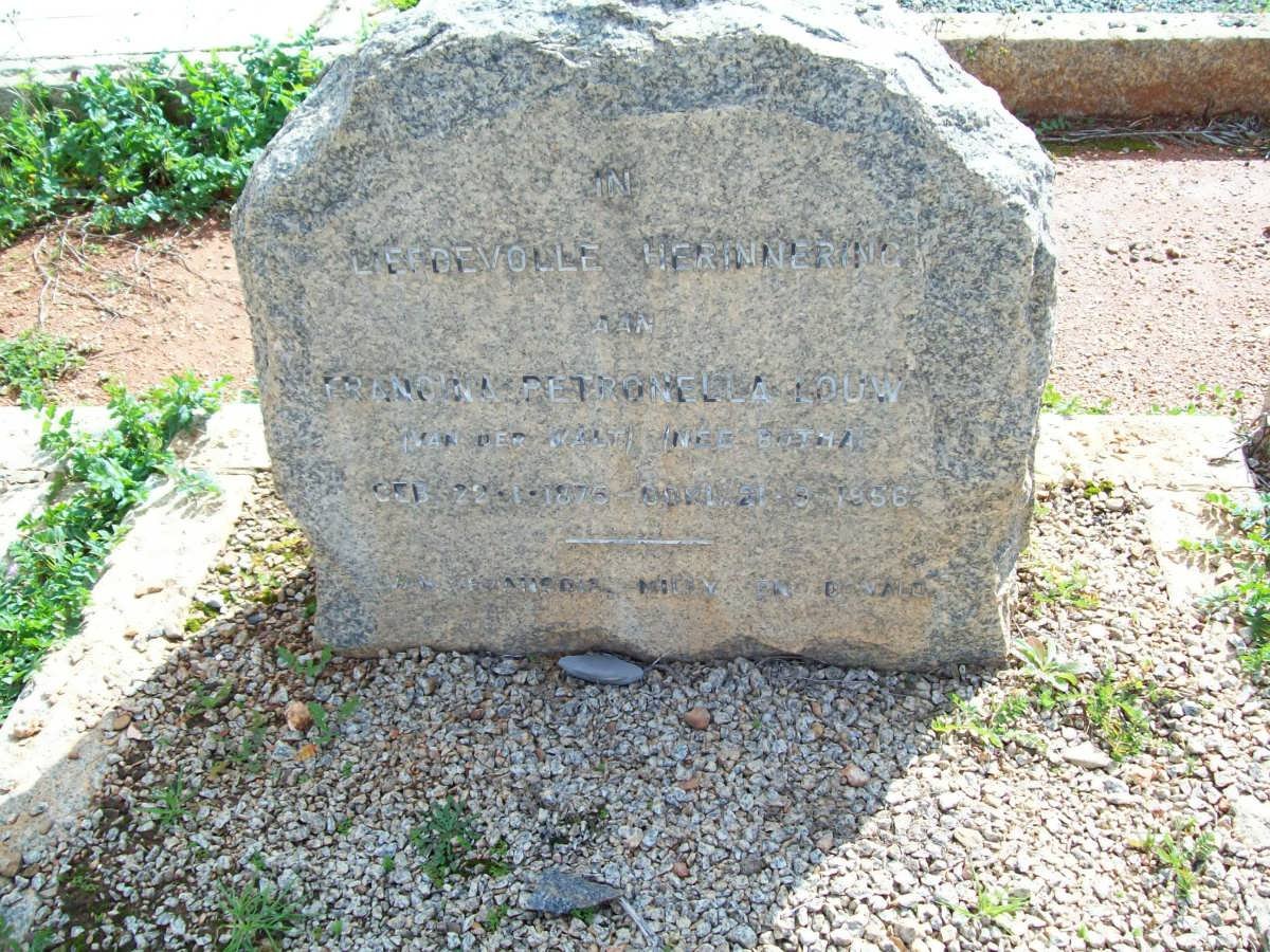 LOUW Francina Petronella formely VAN DER WALT nee BOTHA 1875-1956