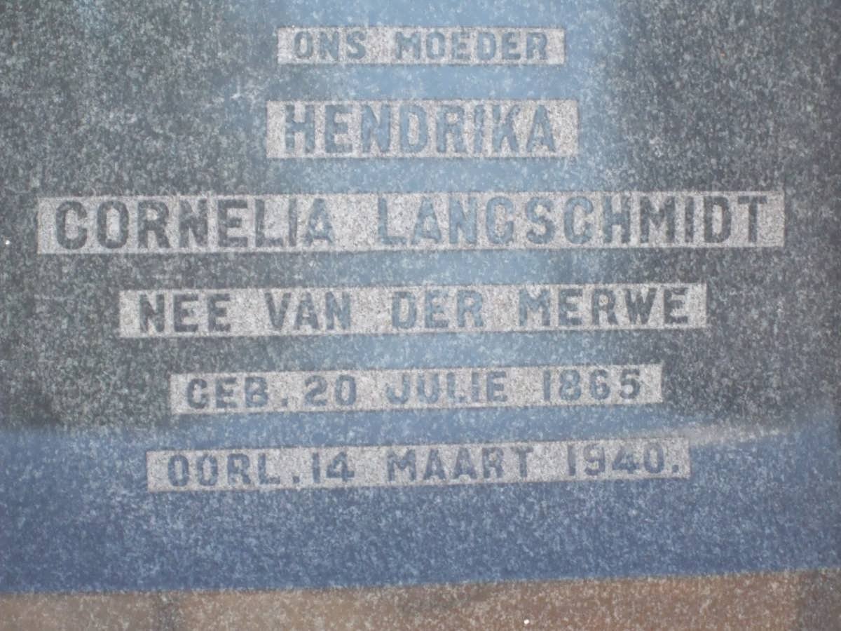 LANGSCHMIDT Hendrika Cornelia nee VAN DER MERWE 1865-1940