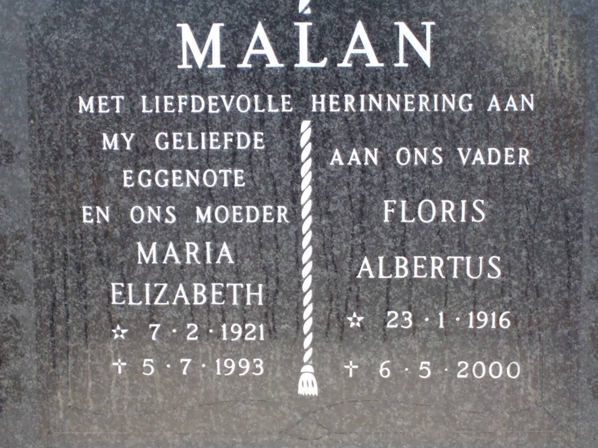 MALAN Floris Albertus 1916-2000 &amp; Maria Elizabeth 1921-1993