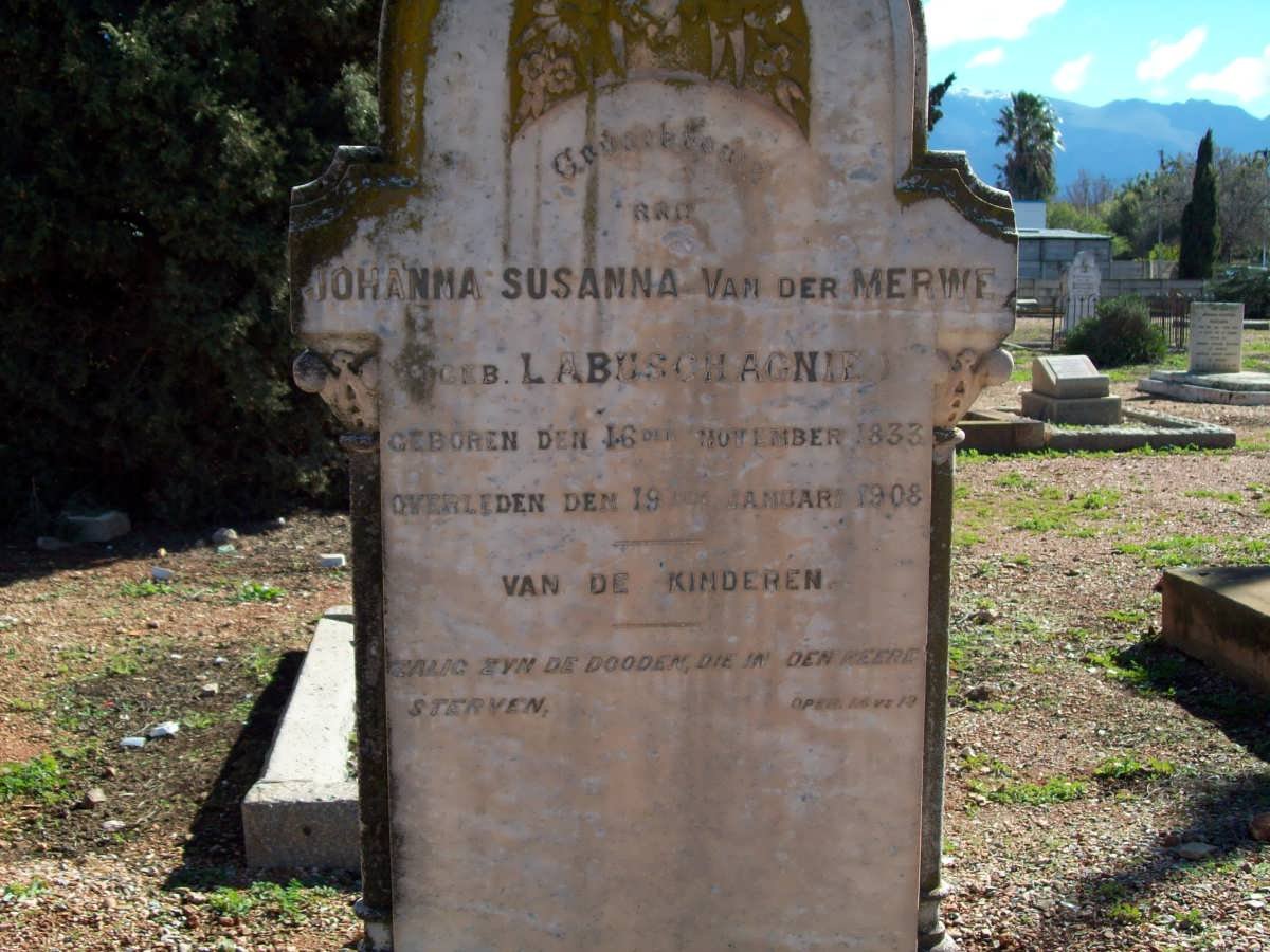 MERWE Johanna Susanna, van der nee LABUSCHAGNE 1833-1908