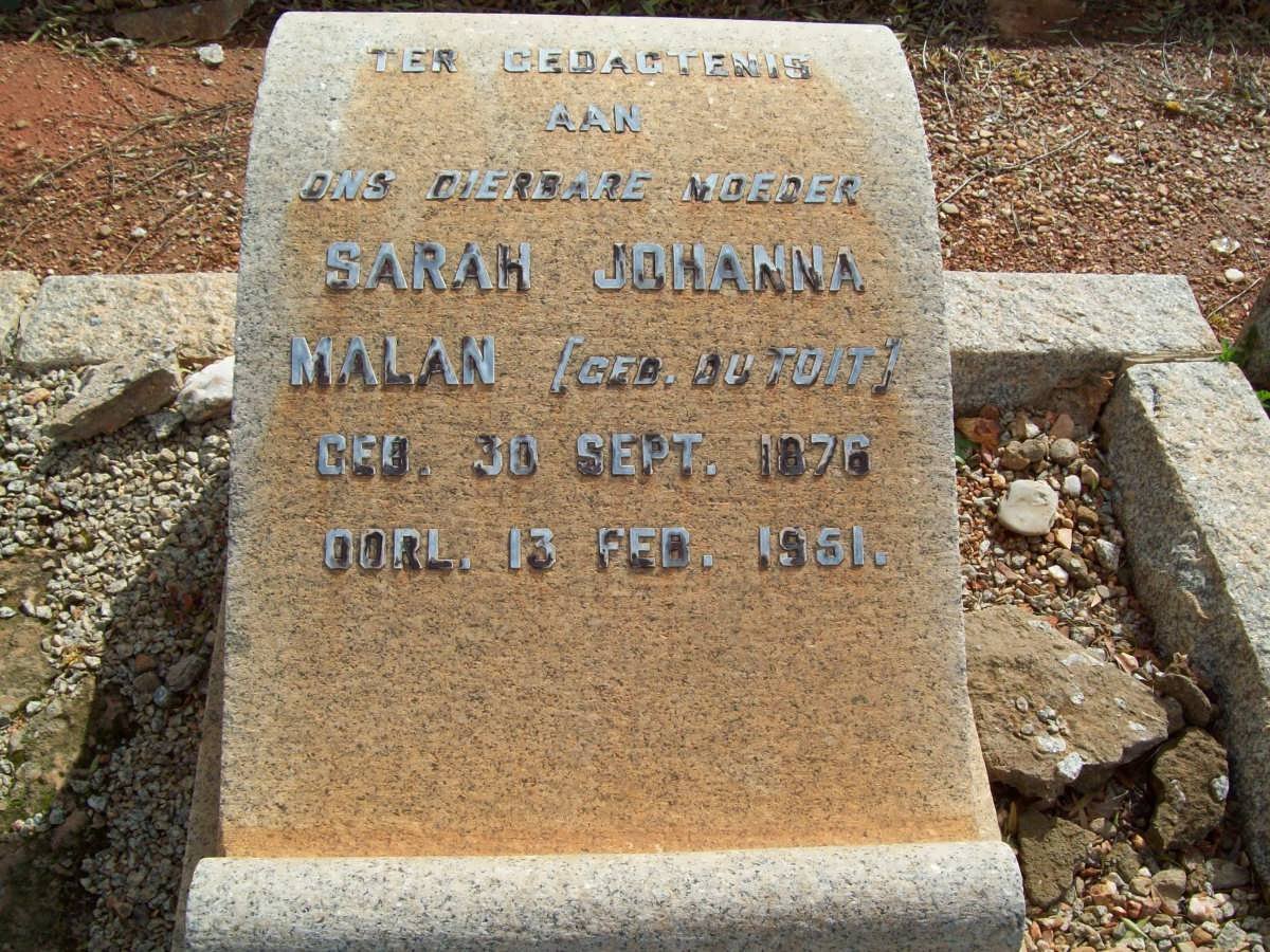 MALAN Sarah Johanna nee DU TOIT 1876-1951