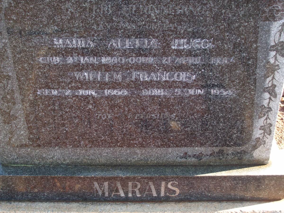 MARAIS Willem Francois 1868-1954 &amp; Maria Aletta Hugo 1880-1931