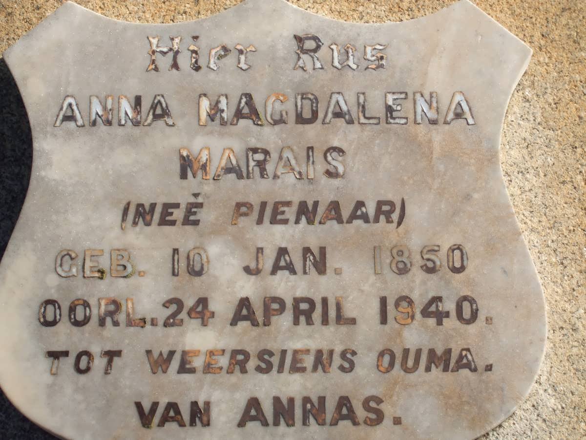 MARAIS Anna Magdalena nee PIENAAR 1850-1940