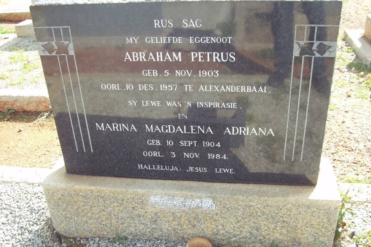 MARAIS Abraham Petrus 1903-1957 &amp; Marina Magdalena Adriana 1904-1984