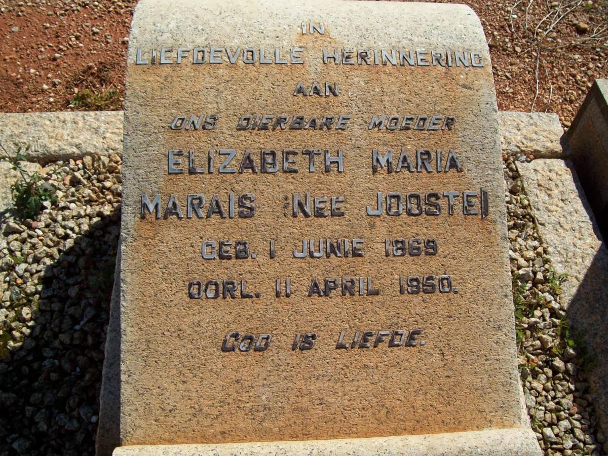MARAIS Elizabeth Maria nee JOOSTE 1869-1950