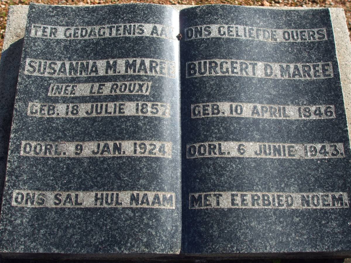 MAREE Burgert D. 1846-1943 &amp; Susanna M. LE ROUX 1857-1924