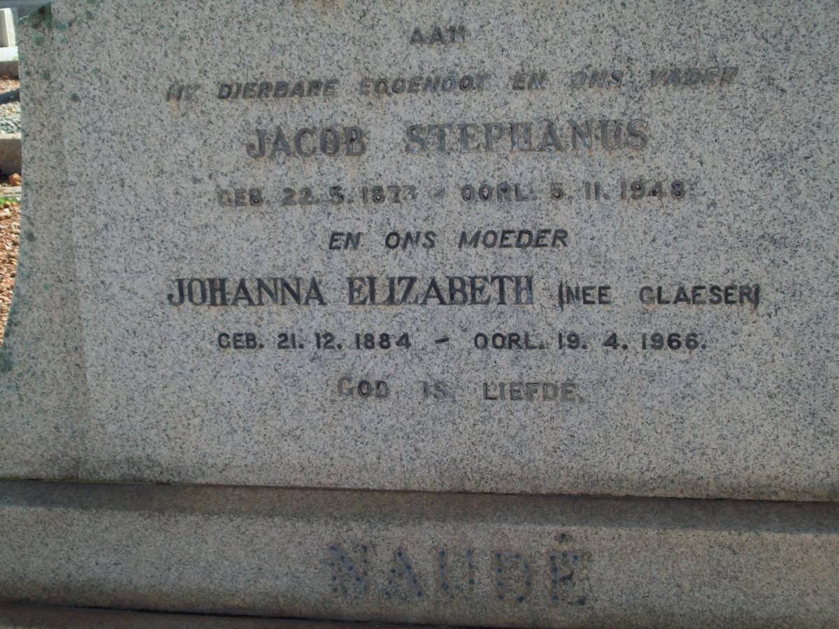 NAUDÉ Jacob Stephanus 1873-1948 &amp; Johanna Elizabeth GLEASER 1884-1966