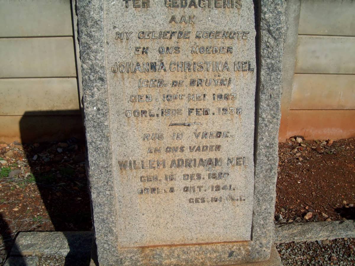 NEL Willem Adriaan 18??-1941 &amp; Johanna Christina DE BRUYN 1863-1938