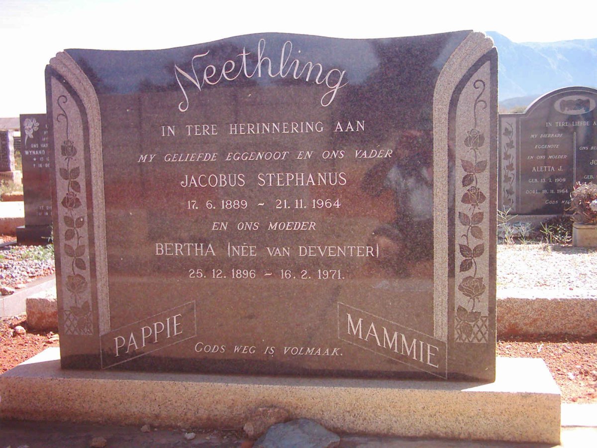 NEETHLING Jacobus Stephanus 1889-1964 &amp; Bertha VAN DEVENTER 1896-1971
