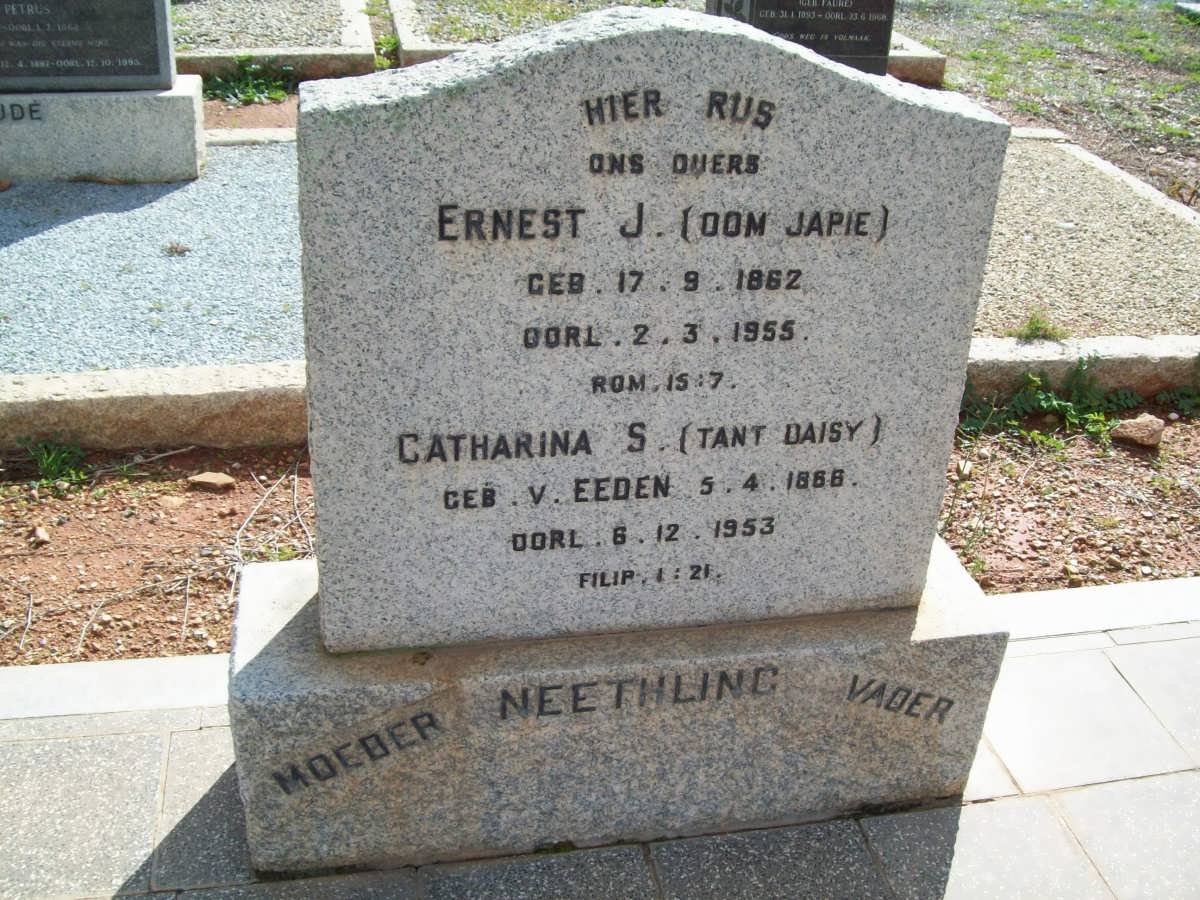 NEETHLING Ernest J. 1862-1955 &amp; Catharina S. V. EEDEN 1866-1953