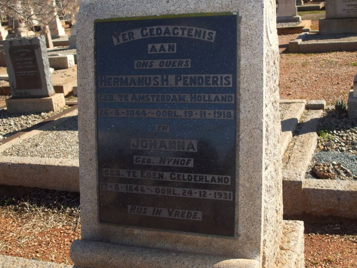 PENDERIS Hermanus H. 1844-1918 &amp; Johanna NYHOF 1846-1931
