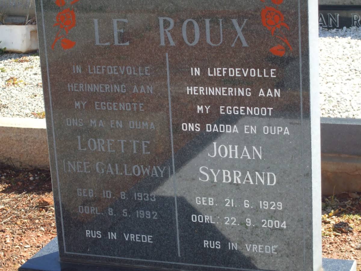ROUX Johan Sybrand, le 1929-2004 &amp; Lorette GALLOWAY 1933-1992