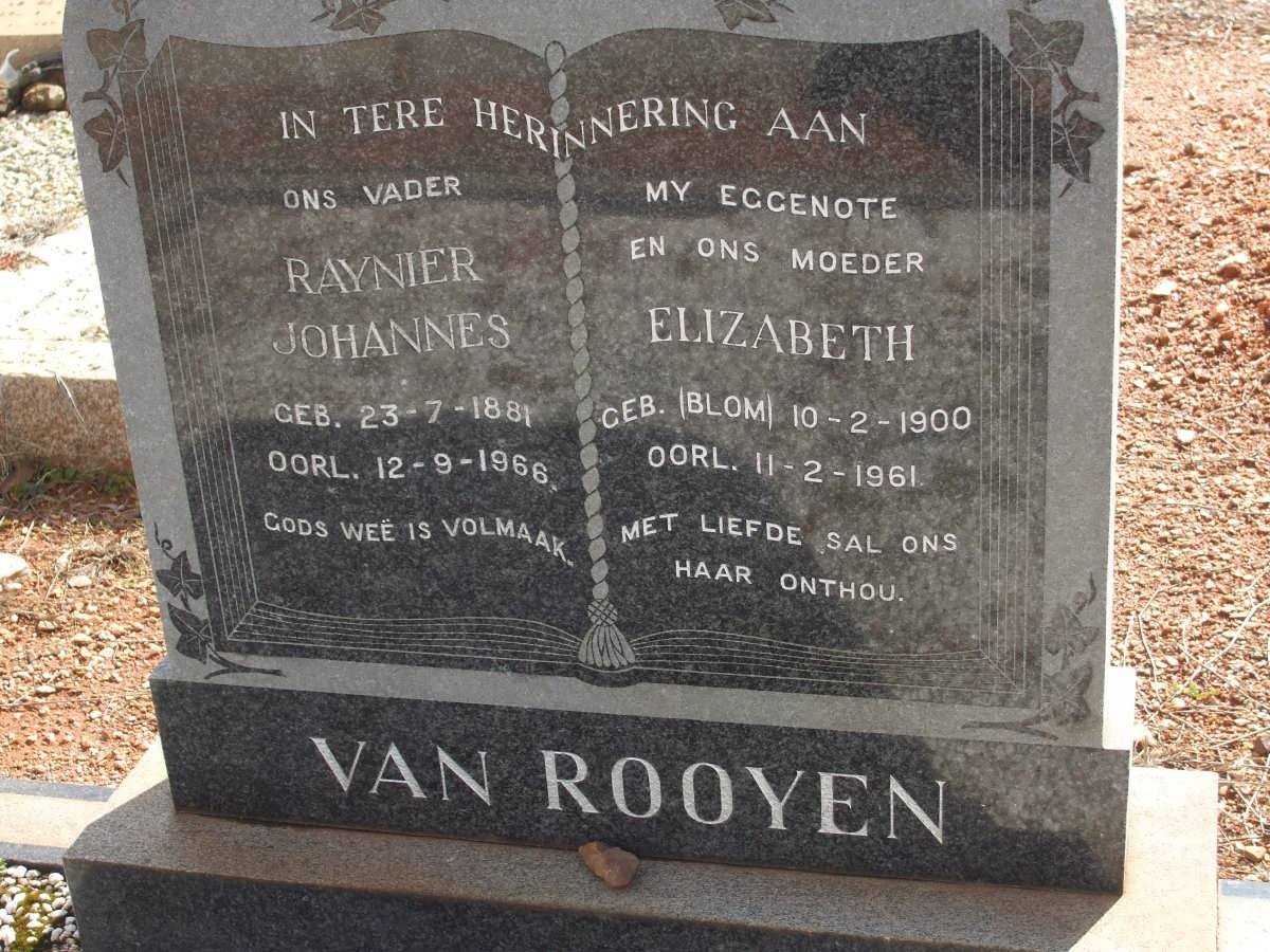 ROOYEN Raynier Johannes, van 1881-1966 &amp; Elizabeth BLOM 1900-1961