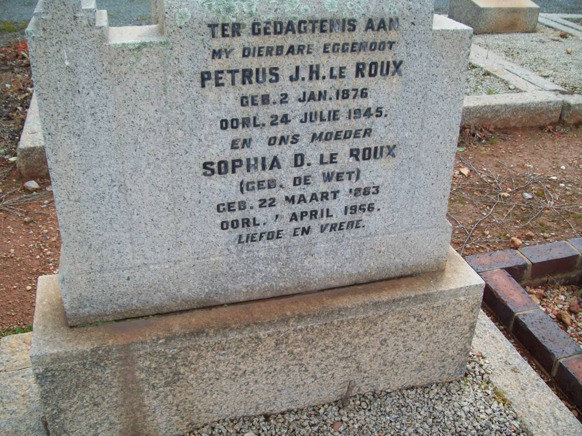 ROUX Petrus J.H., le 1876-1945 &amp; Sophia D. DE WET 1883-1966