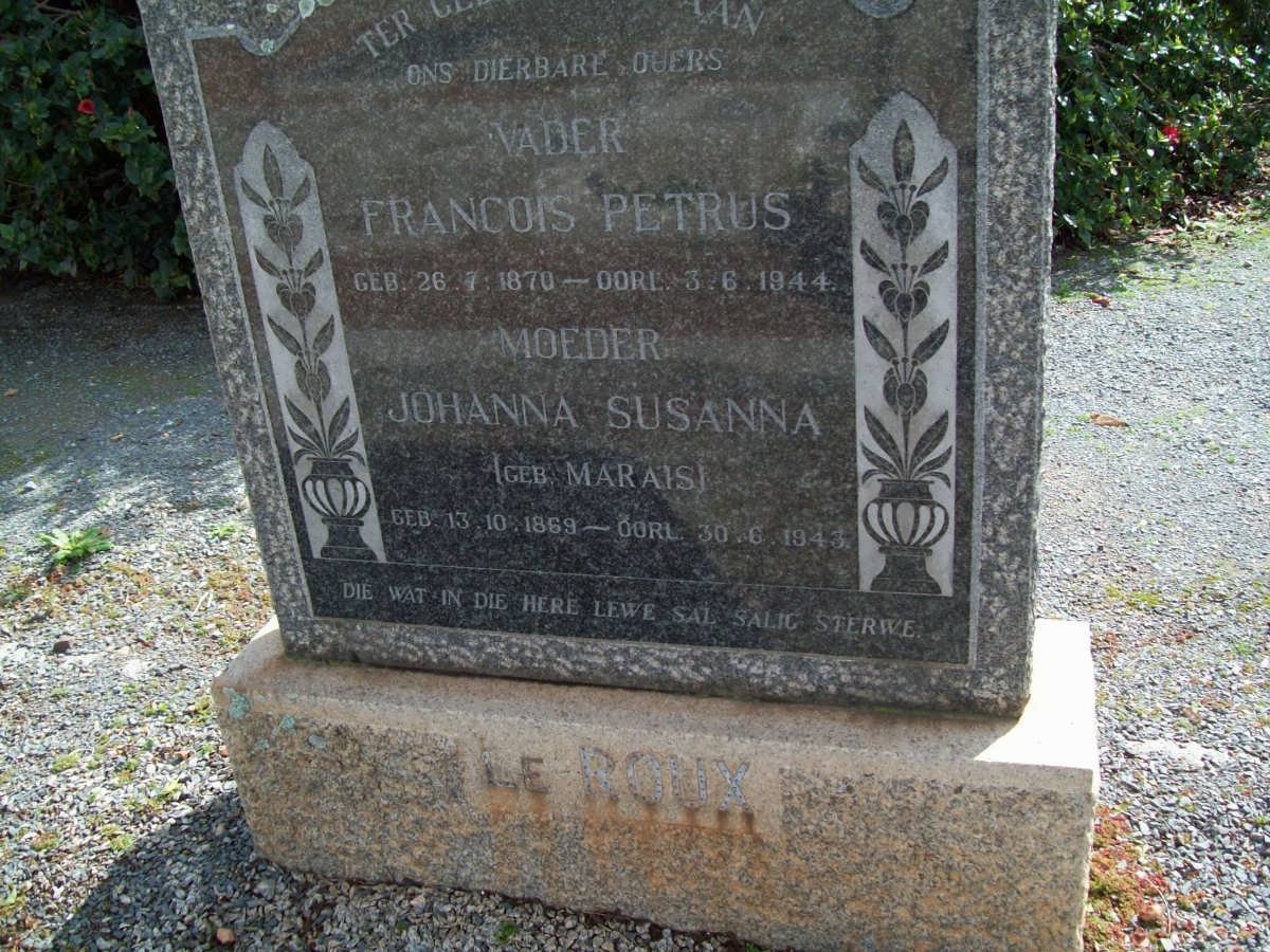 ROUX Francois Petrus, le 1870-1944 &amp; Johanna Susanna MARAIS 1869-1943