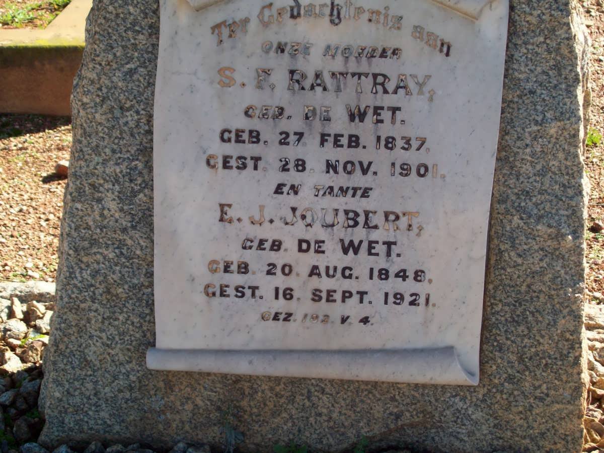 RATTRAY S.F. nee DE WET 1837-1901 :: JOUBERT E.J. nee DE WET 1848-1921