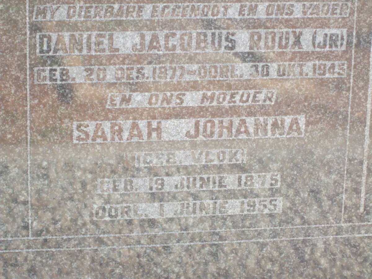 ROUX Daniel Jacobus 1877-1945 &amp; Sarah Johanna VLOK 1875-1955