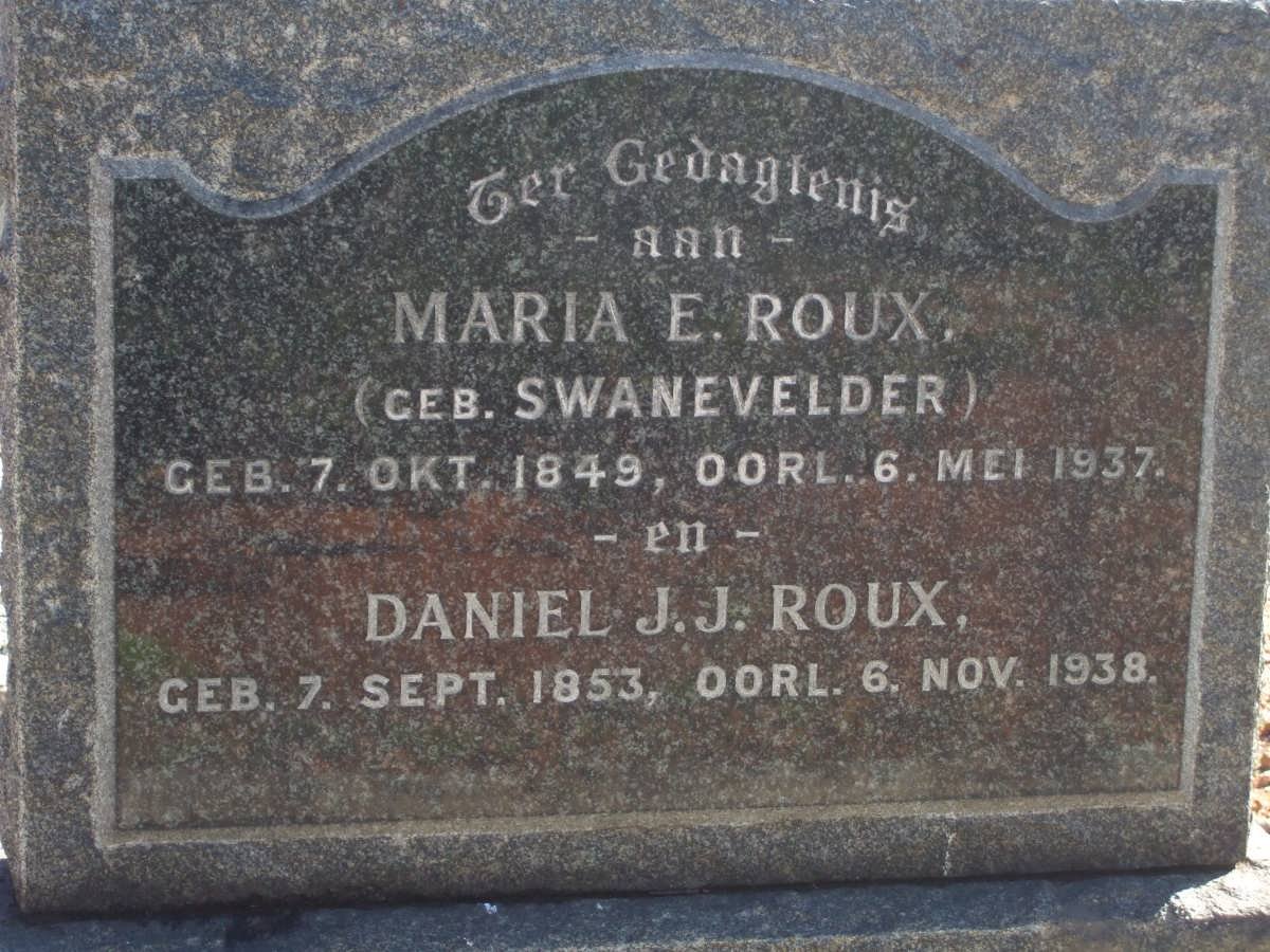 ROUX Daniel J.J. 1853-1938 &amp; Maria E. SWANEVELDER 1849-1937