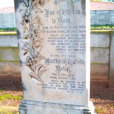 ROEX Jan Christian, le 1819-1906 &amp; Martha Elizabeth Retief 1803-18?3