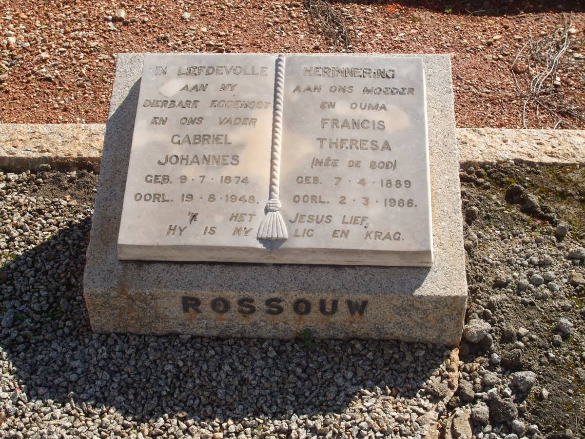 ROSSOUW Gabriel Johannes 1874-1948 &amp; Francis Theresa DE BOD 1889-1966