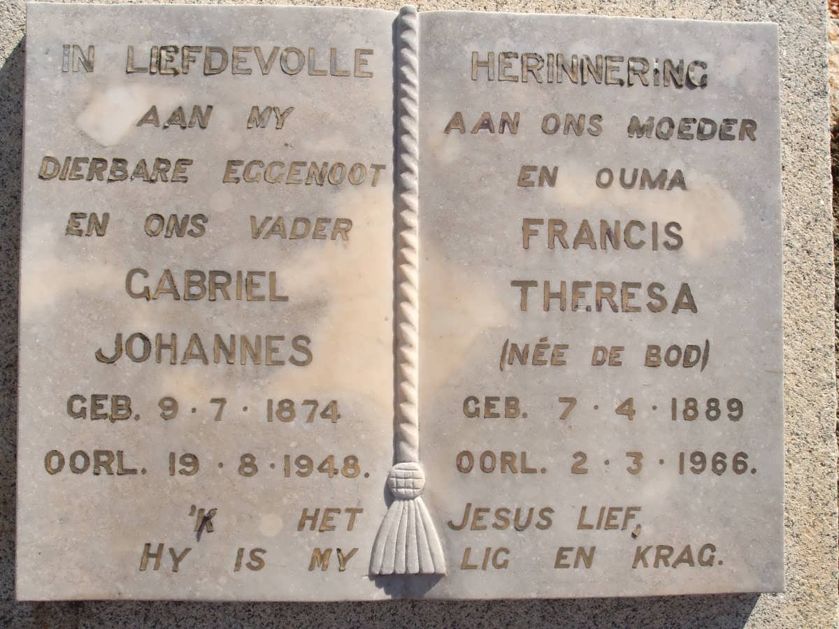 ROSSOUW Gabriel Johannes 1874-1948 &amp; Francis Theresa DE BOD 1889-1966