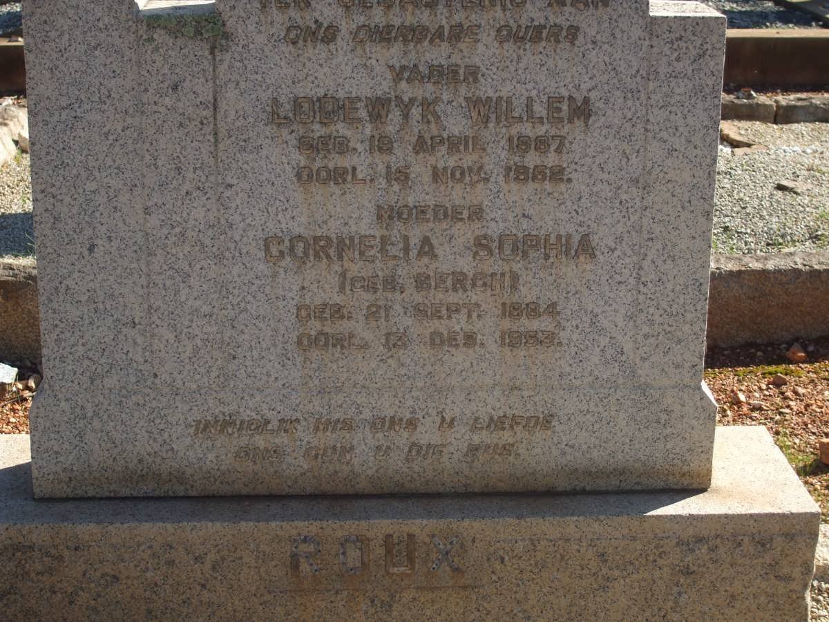 ROUX Lodewyk Willem 1887-1952 &amp; Cornelia Sophia BERGH 1884-1963