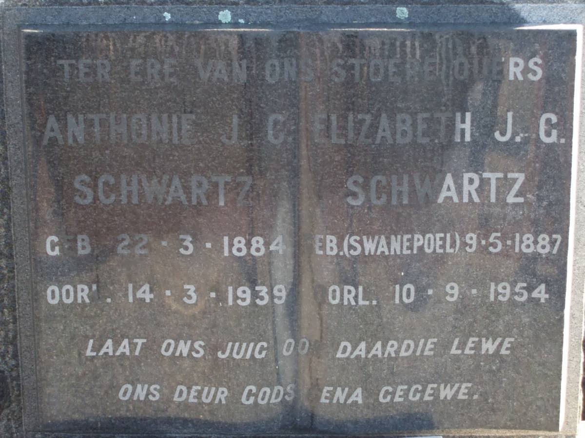 SCHWARTZ Anthonie J.C. 1884-1939 &amp; Elizabeth J.G. SWANEPOEL 1887-1957