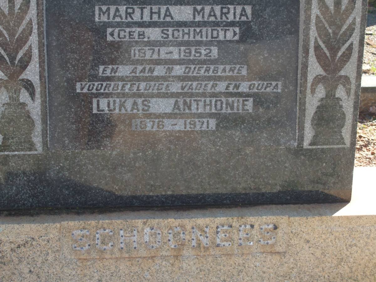 SCHOONEES Lukas Anthonie 1876-1971 &amp; Martha Maria SCHMIDT 1871-1952