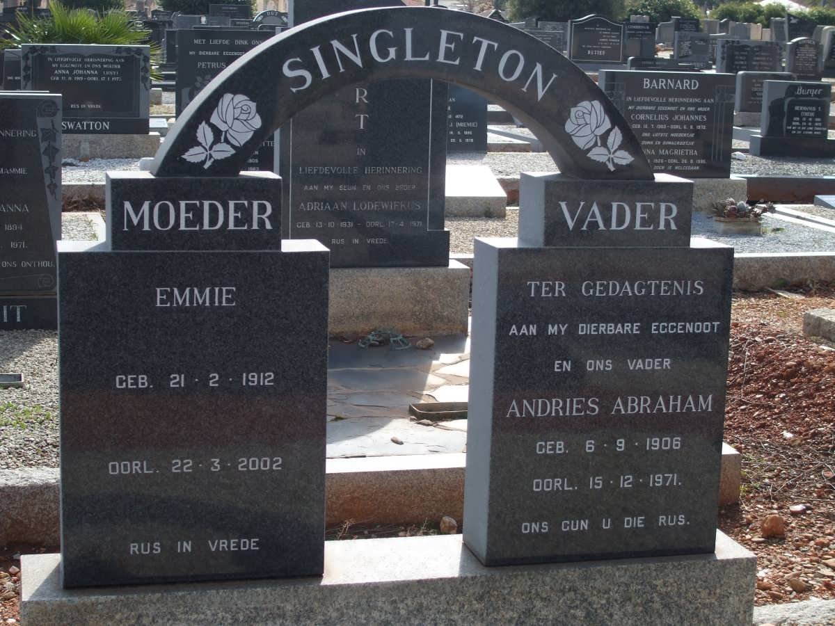 SINGLETON Andries Abraham 1906-1971 &amp; Emmie 1912-2002