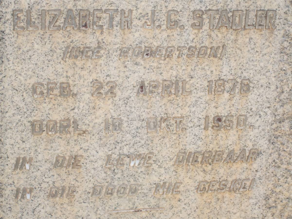 STADLER Elizabeth J.C. nee ROBERTSON 1876-1950