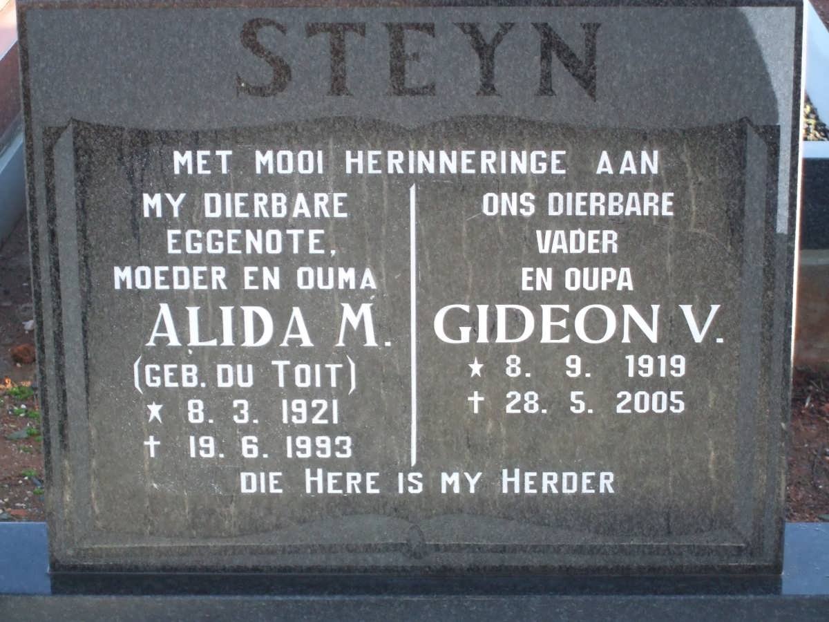 STEYN Gideon V. 1919-2005 &amp; Alida M. DU TOIT 1921-1993