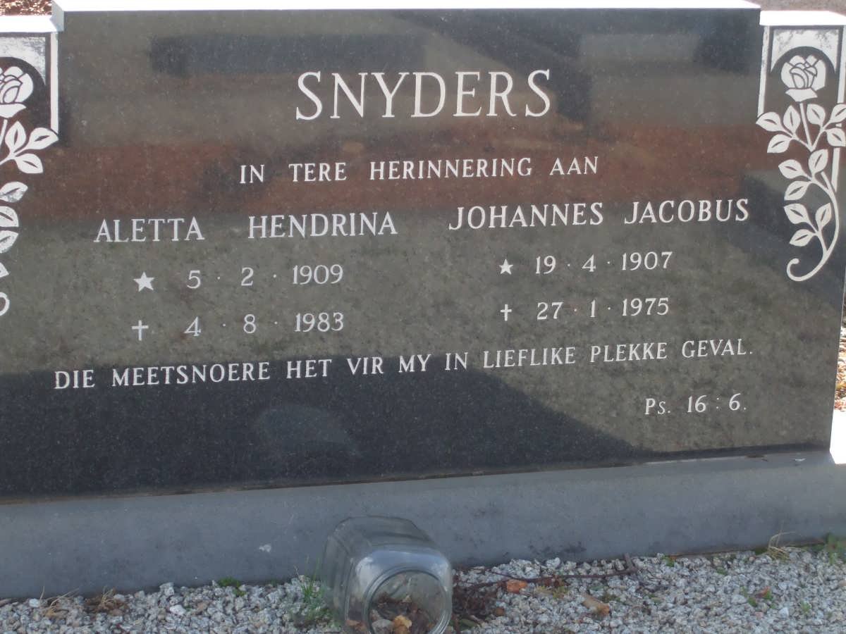 SNYDERS Johannes Jacobus 1907-1975 &amp; Aletta Hendrina 1909-1983