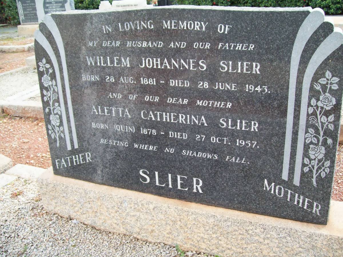 SLIER Willem Johannes 1881-1943 &amp; Aletta Catherina QUIN 1878-1957