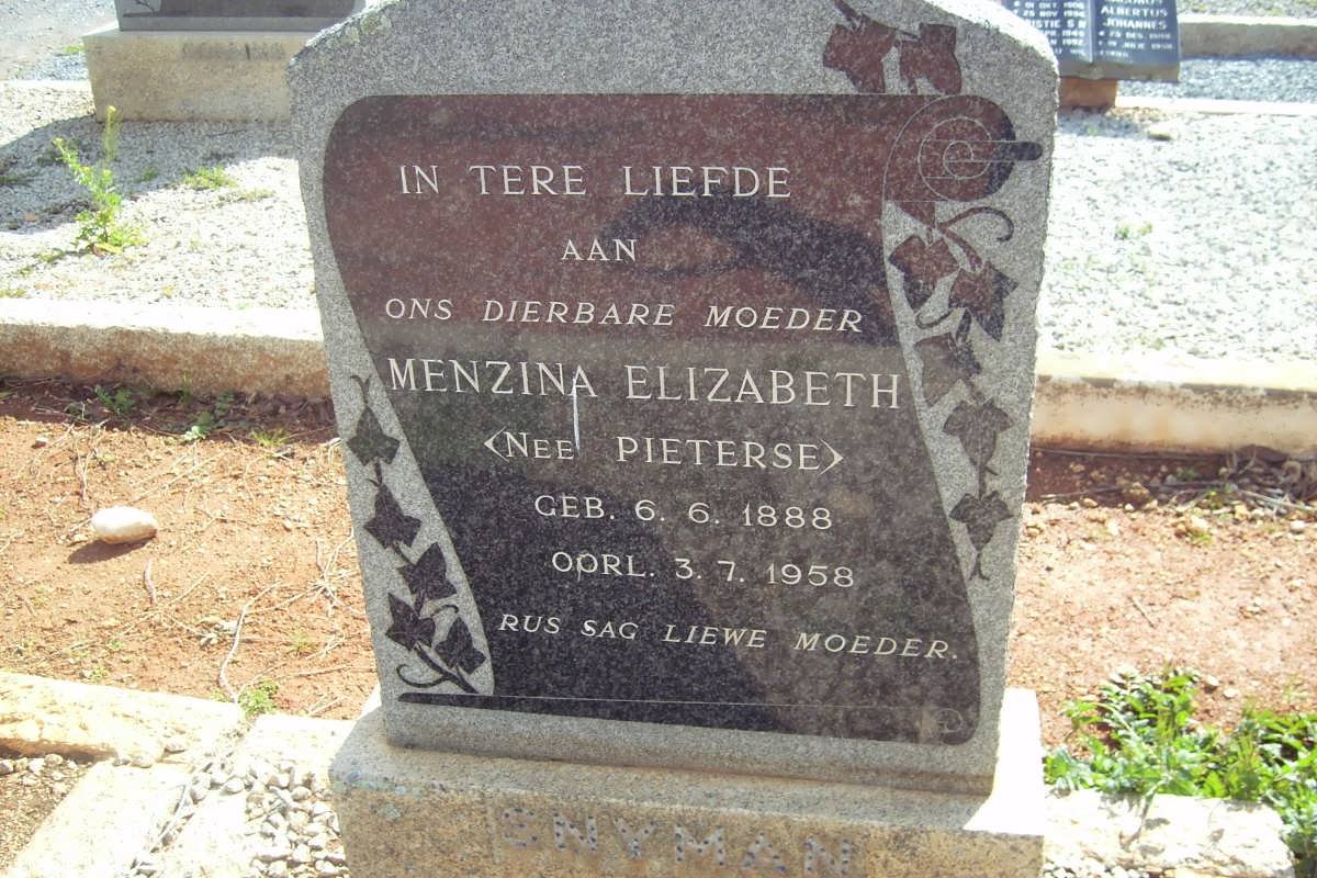 SNYMAN Menzina Elizabeth nee PIETERSE 1888-1958