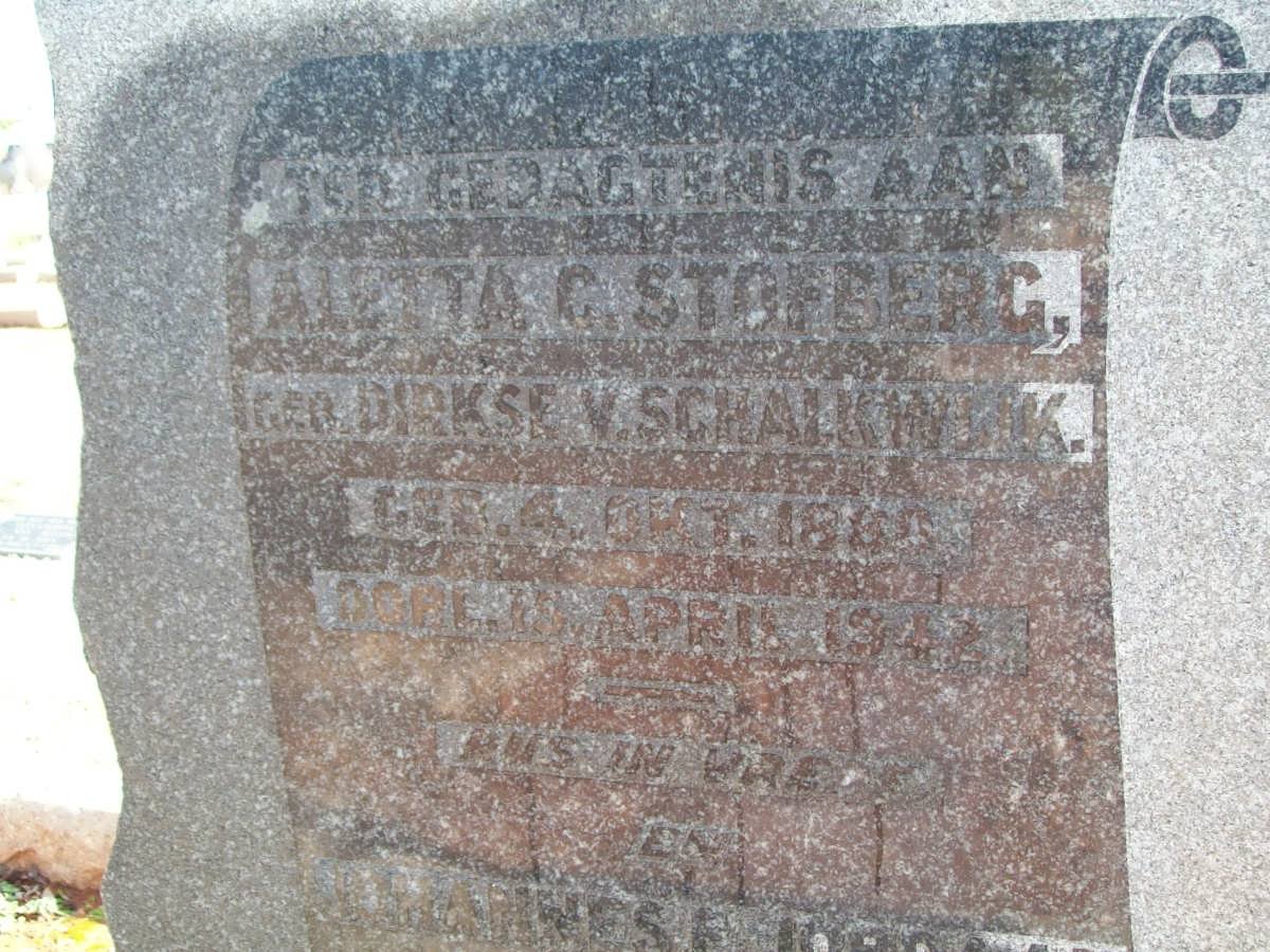 STOFBERG Johannes Jordaan 1878-1965 &amp; Aletta C. DIRKSE V. SCHALKWYK 1880-1940