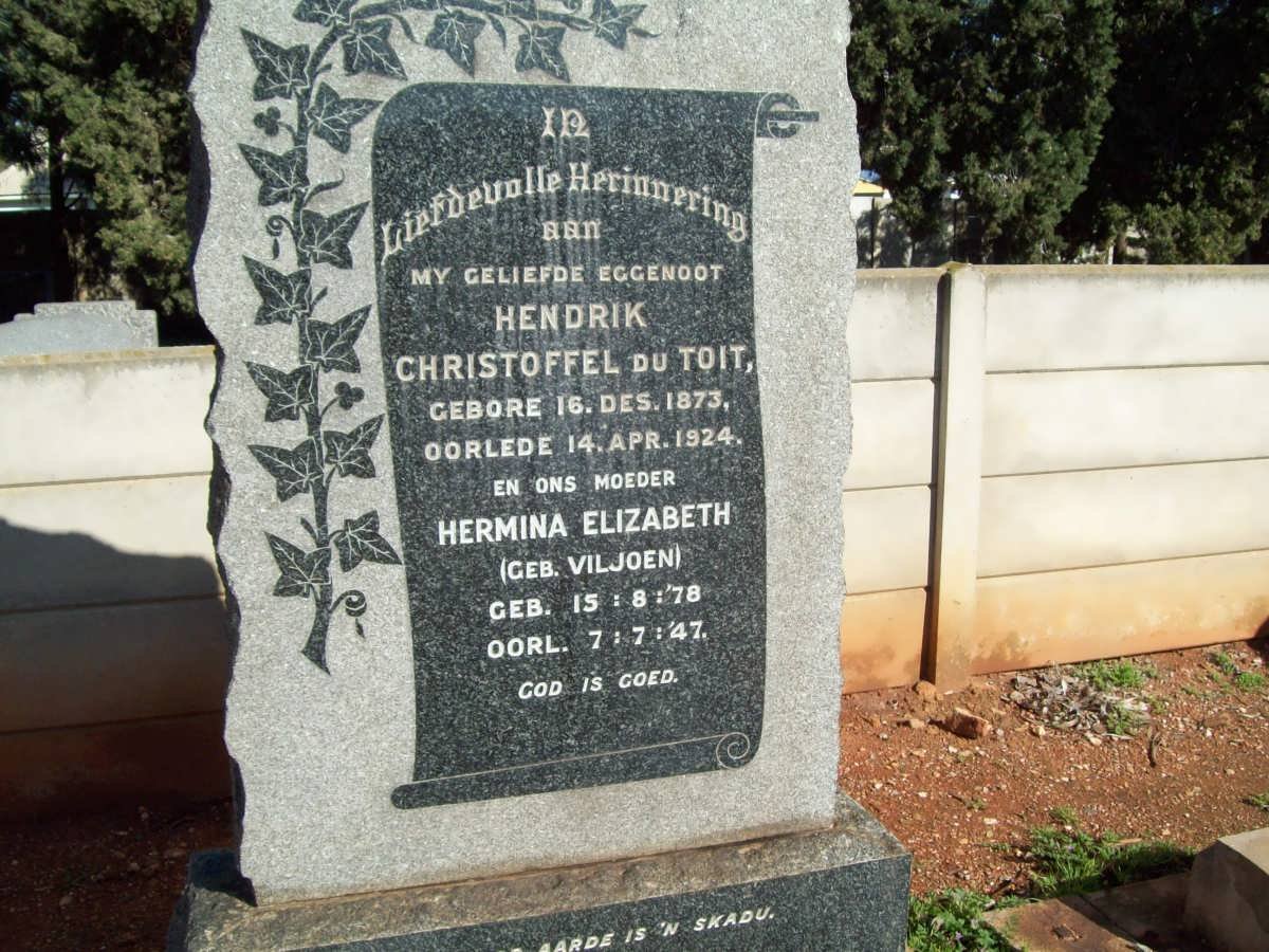 TOIT Hendrik Christoffel, de 1873-1924 &amp; Hermina Elizabeth VILJOEN 1878-1947