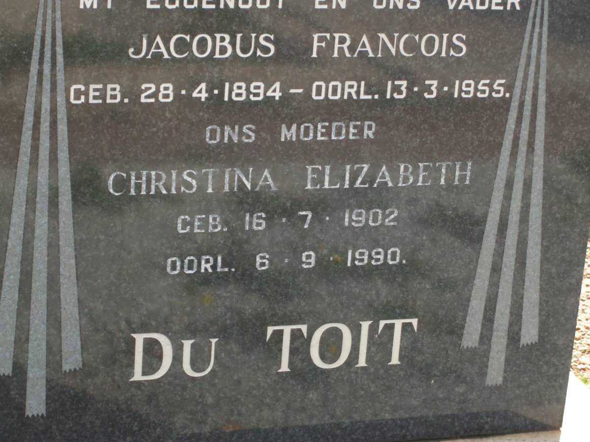 TOIT Jacobus Francois, du 1894-1955 &amp; Christina Elizabeth 1902-1990