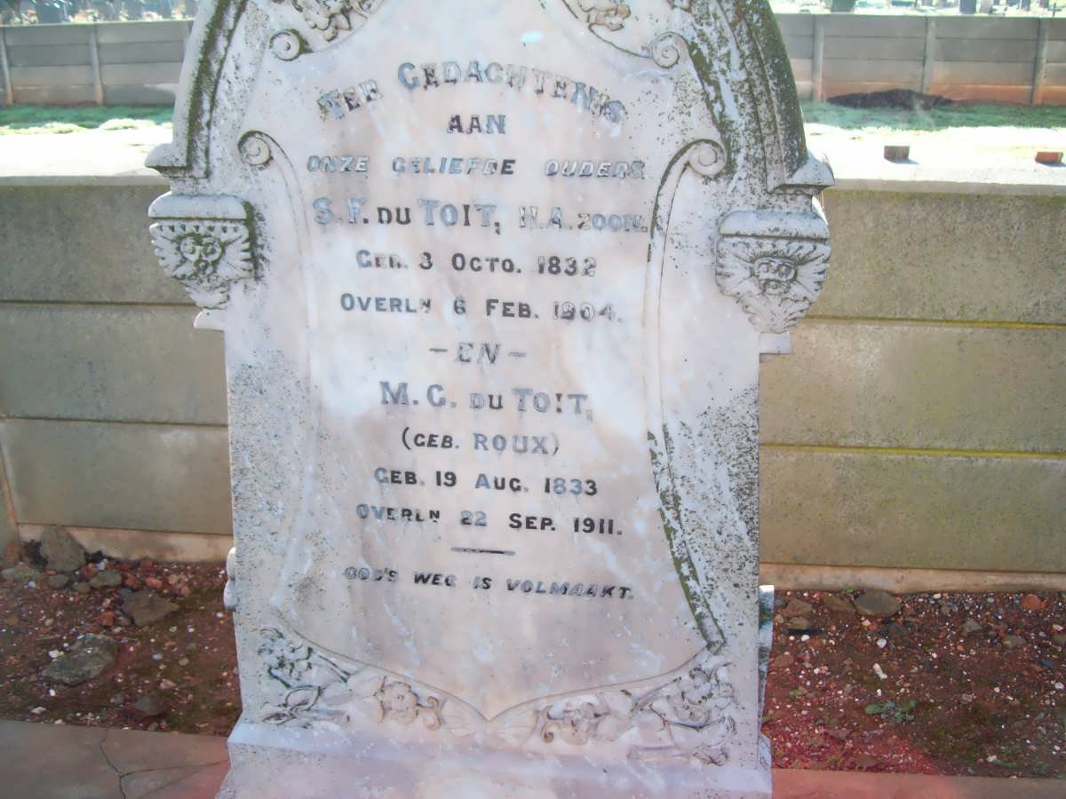 TOIT S.F., du 1832-1904 &amp; M.G. ROUX 1833-1911