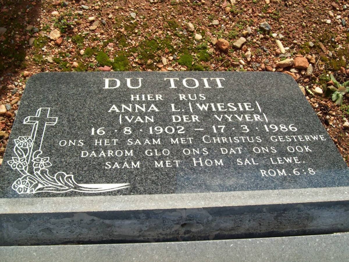 TOIT Anna L., du nee VAN DER VYVER 1902-1986
