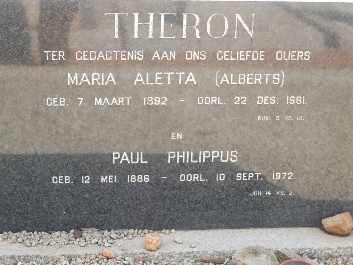 THERON Paul Philippus 1886-1972 &amp; Maria Aletta ALBERTS 1892-1961