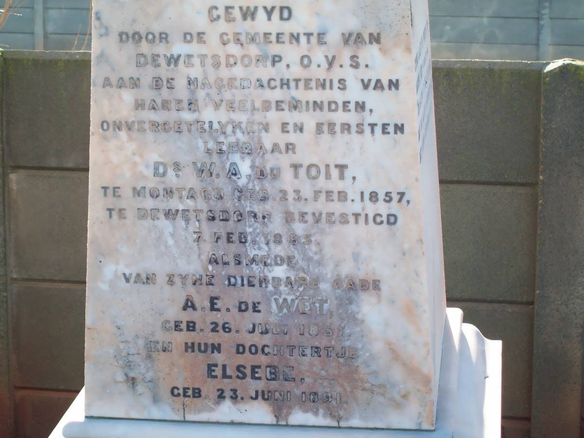 TOIT W.A., du 1857- &amp;  A.E. DE WET 1857- :: DU TOIT Elsebe 1891-