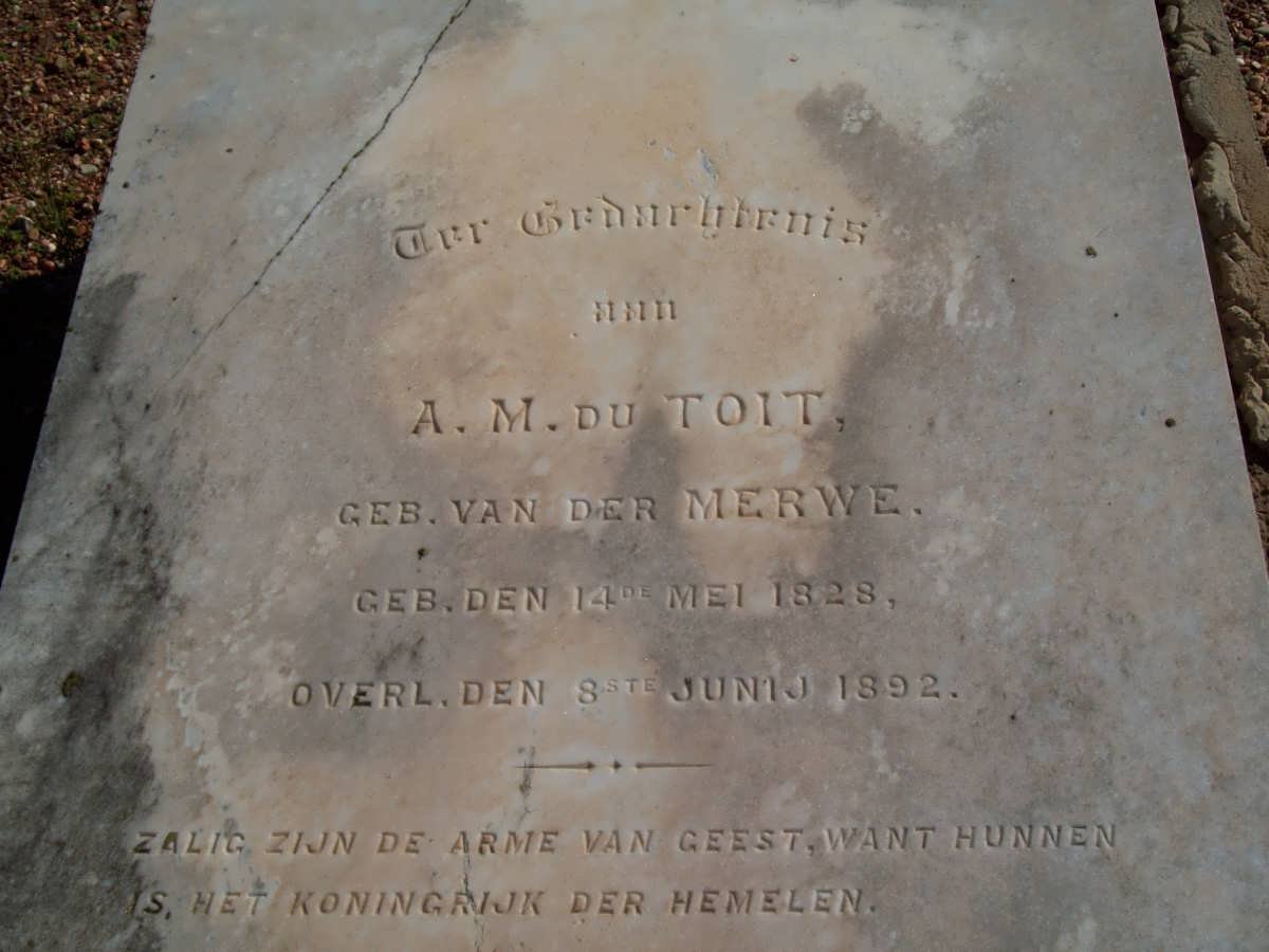 TOIT A.M., du nee VAN DER MERWE 1828-1892