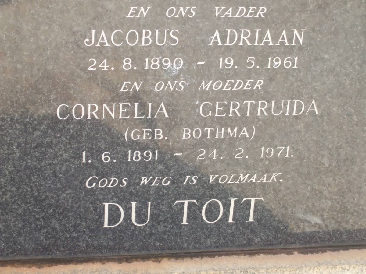 TOIT Jacobus Adriaan, du 1890-1961 &amp; Cornelia Gertruida BOTHMA 1891-1971