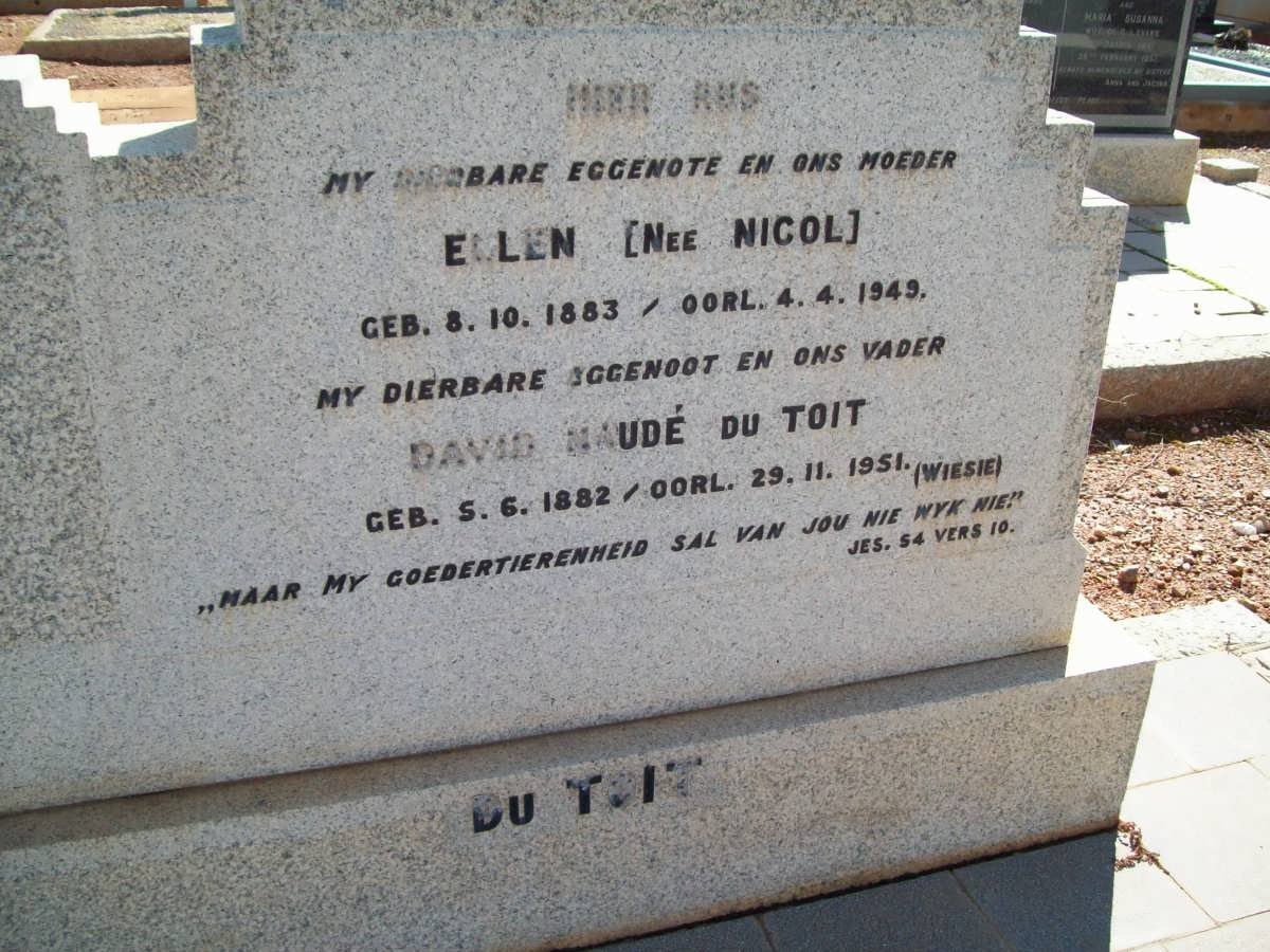 TOIT David Naudé, du 1882-1951 &amp; Ellen NICOL 1883-1949