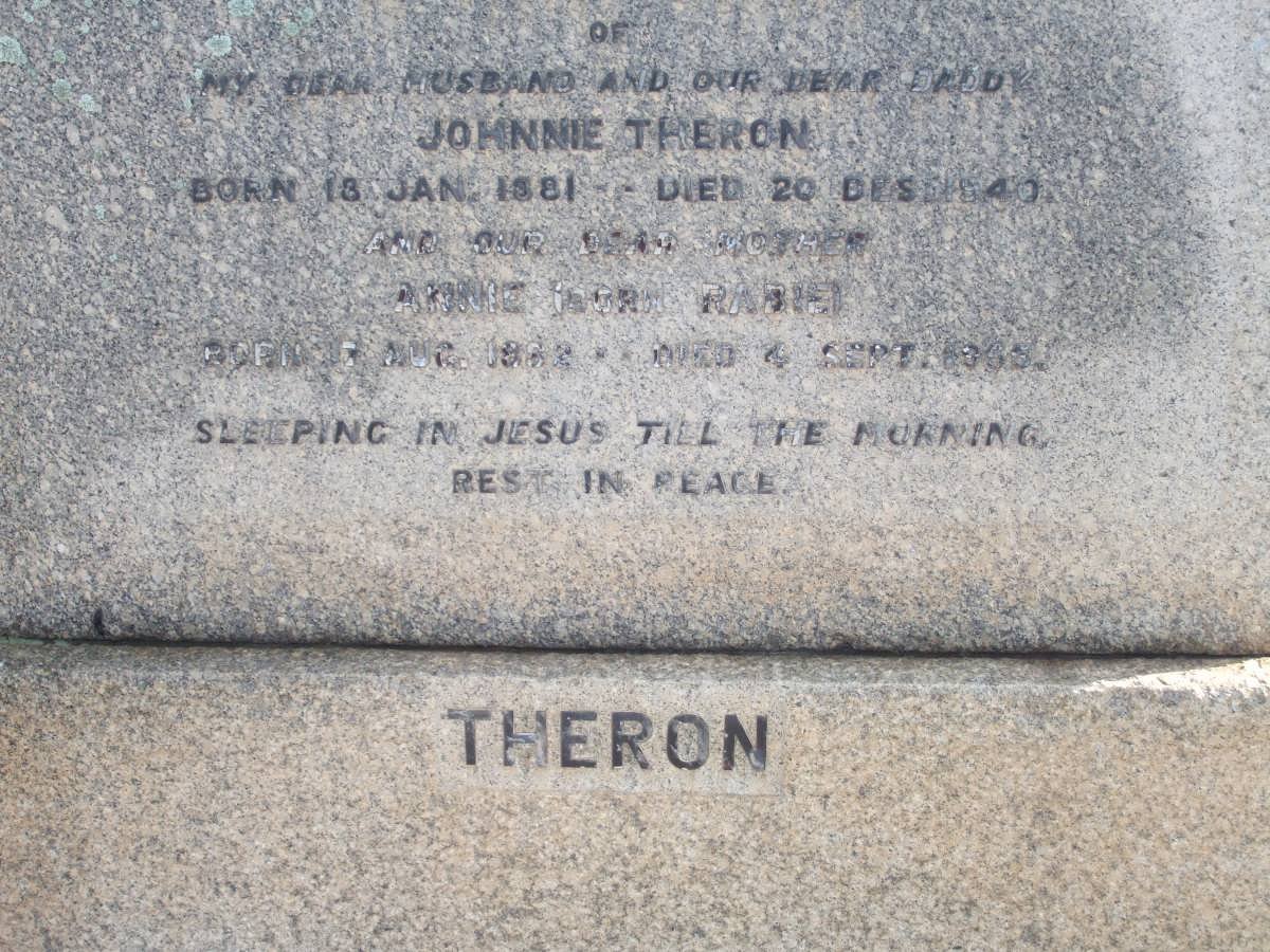 THERON Johnnie 1881-1940 &amp; Annie RABIE 1882-1955