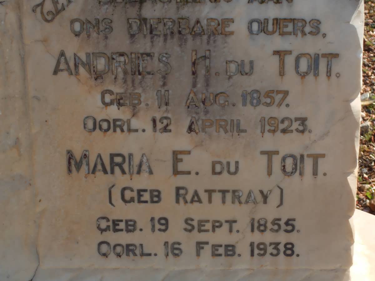 TOIT Andries H., du 1857-1923 &amp; Maria E. RATTRAY 1855-1938